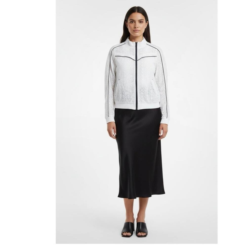 Free People Full Zip Jacket White Blue Eyelet Womens Size Large